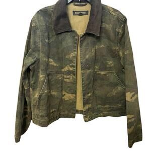 Reserve Fairfax Womens Denim Camo Utility Jacket Medium Relaxed Fit Army Green